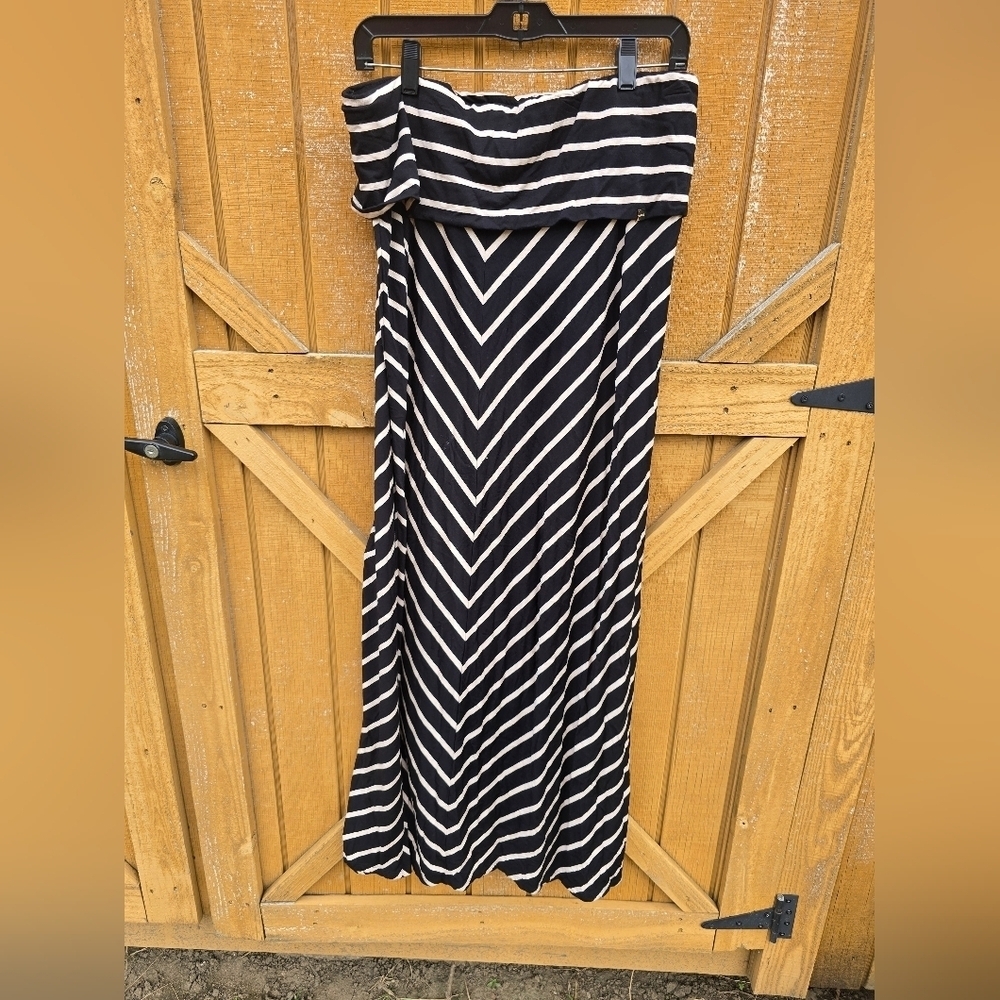 Calvin Klein Black and White Striped Maxi Skirt
